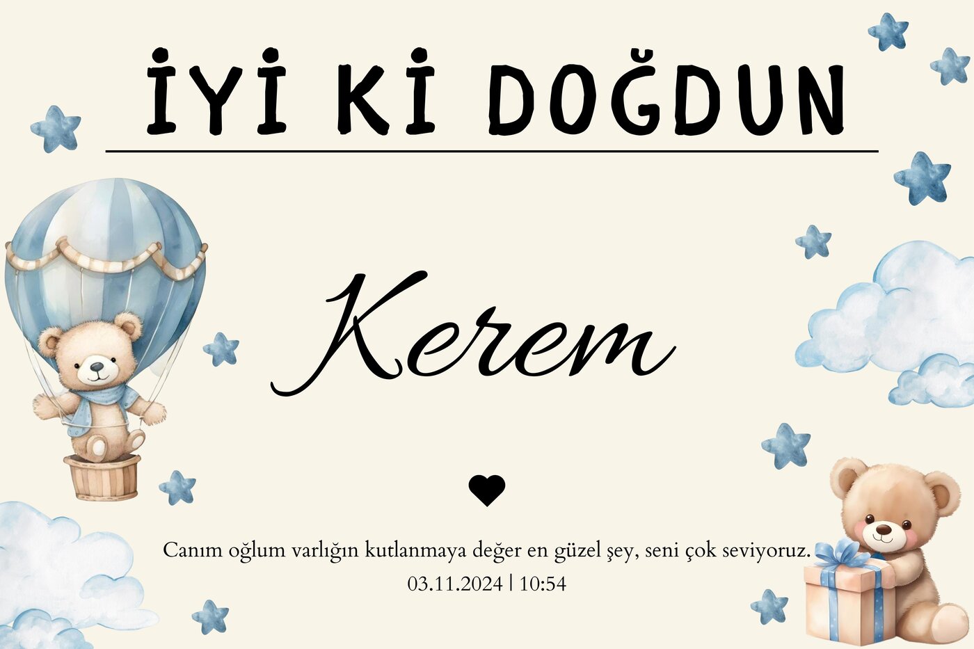 Kişiselleştirilebilir Doğum Günü Duvar Örtüsü - Ayı Figürlü