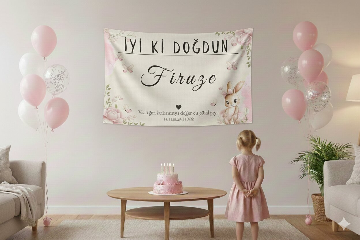Kişiselleştirilebilir Doğum Günü Duvar Örtüsü - Tavşanlı