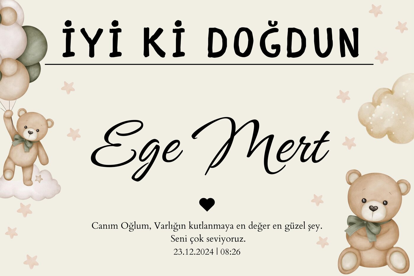 Kişiselleştirilebilir Doğum Günü Duvar Örtüsü - Ayıcık Figürlü