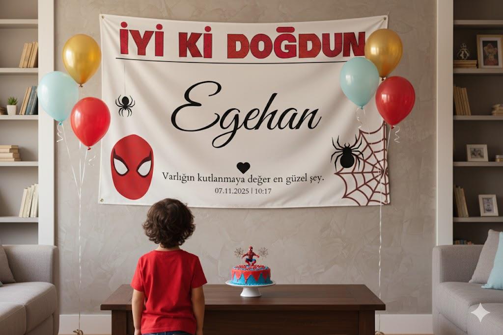 Kişiselleştirilebilir Doğum Günü Duvar Örtüsü - Örümcek Figürlü